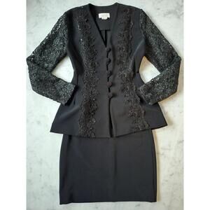 Vtg Cache True Y2K Black Lace Witchy Vamp Goth Pencil 2 Pc Skirt Set USA Sz S